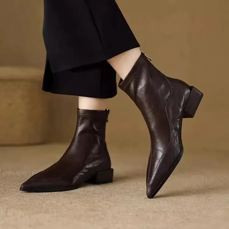 Fashion Vintage Thick Heels Women Slim Ankle Boots Autumn Winter Pointed Toe Stripper Party Short Booties Zapatos De Mujer