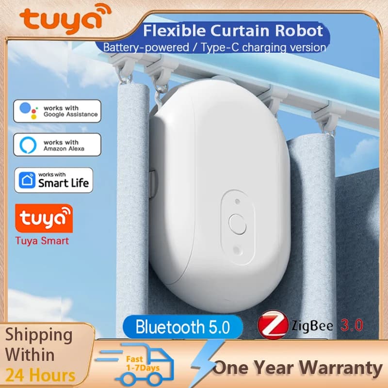 Robot Spingitenda per Tende Intelligente Tuya Zigbee/Bluetooth, Controllo Vocale tramite App Tuya/Siri Alexa, Due Accessori Opzionali