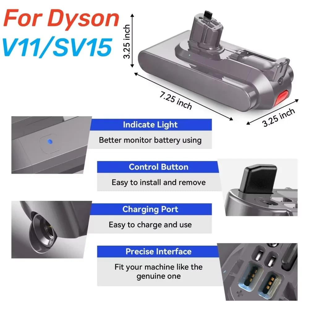 Rechargeable 25.2V 6.0Ah Click-in Battery Pack for Dyson V11 SV15 SV16 SV17 SV22 SV28 Handheld Vacuum Cleaner Replacement Parts