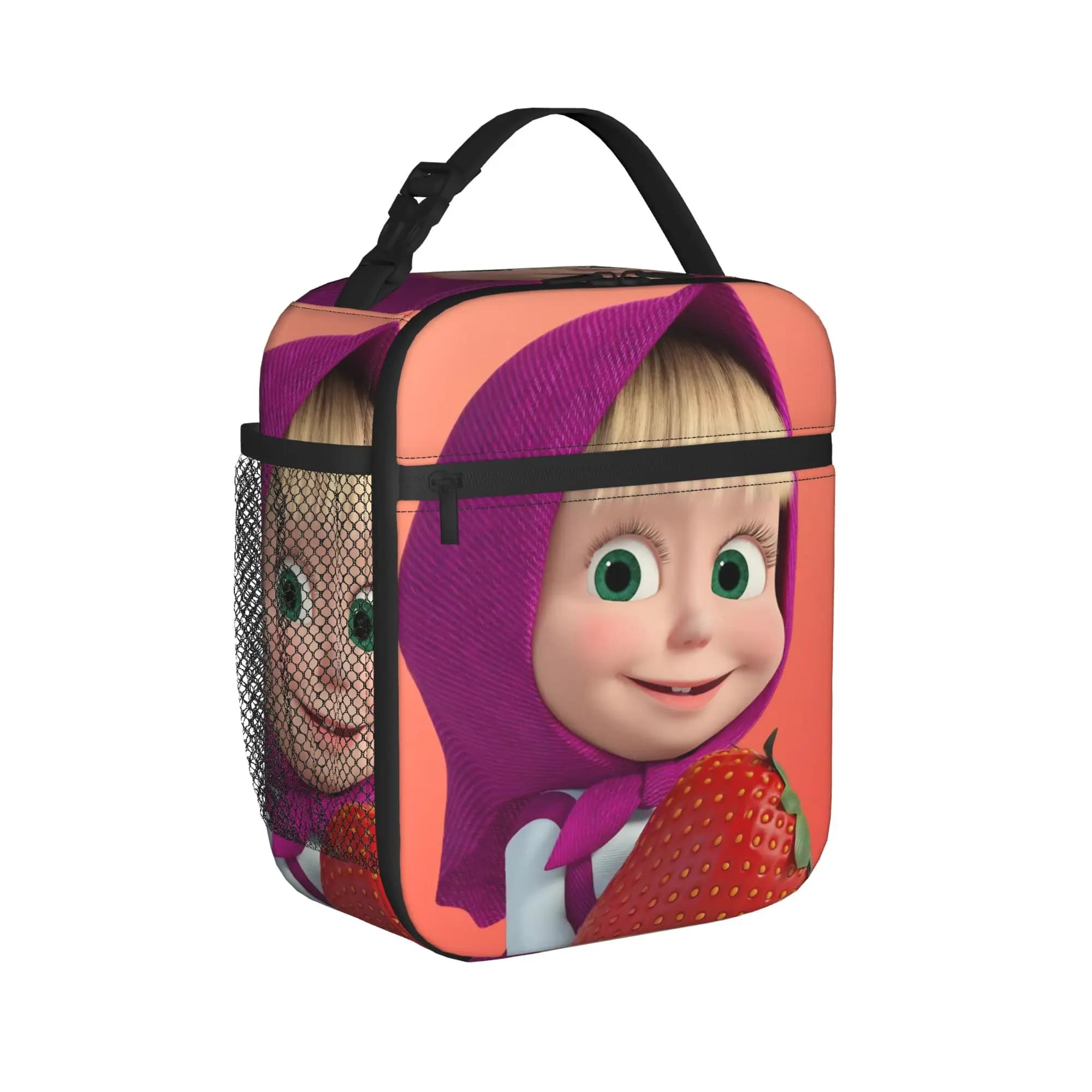 Borse Termiche per il Pranzo con Personaggi dei Cartoni Animati M-Masha e Orso, Borsa Portatile per Alimenti, Contenitore Termico per Picnic