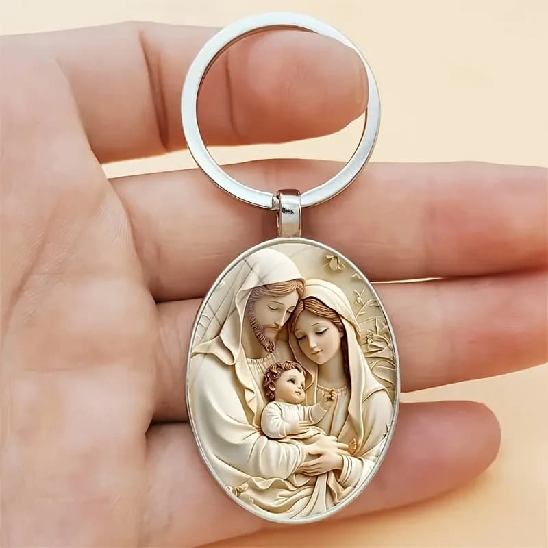 1pcs Retro Virgin Mary Alloy Keychain - Religious Time Gem Pendant Suitable for Car Keys and Backpack Pendant Gift