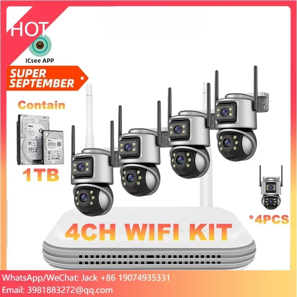 Sistema di Telecamere di Sicurezza Domestica Wireless Wistino Xmeye 5MP 4CH, Kit NVR Wireless con Telecamera PTZ, Sistema CCTV Wireless per Casa