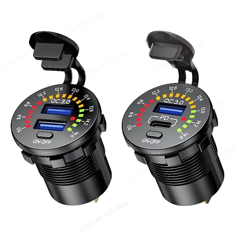 Presa per caricabatteria da auto doppia USB 12V-24V PD QC3.0 con interruttore voltmetro Presa USB per auto impermeabile per auto Barca Moto Camion Golf