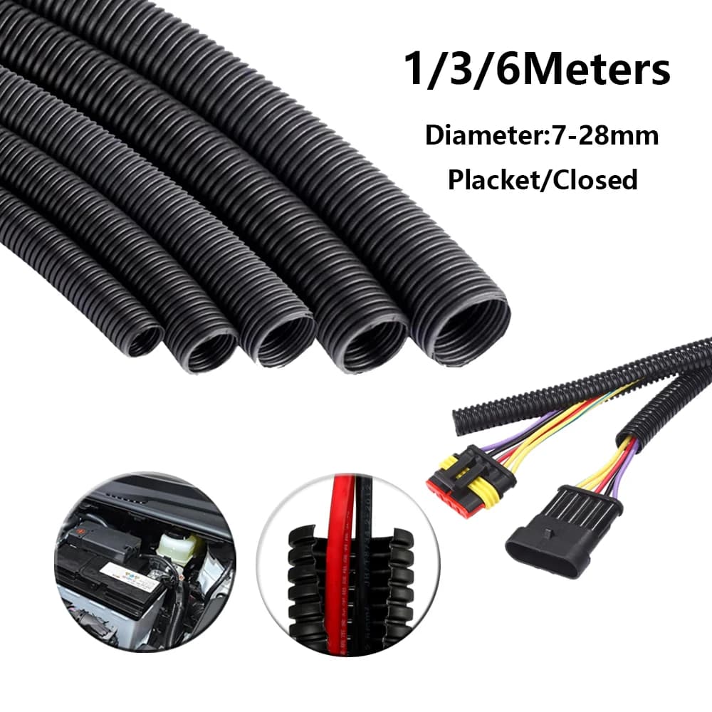 1/3/6M Corrugated Pipe7mm-28mm Auto Cable Heat Resistant Insulation Pipe Wiring Motor Electric Cable Protection Accessories