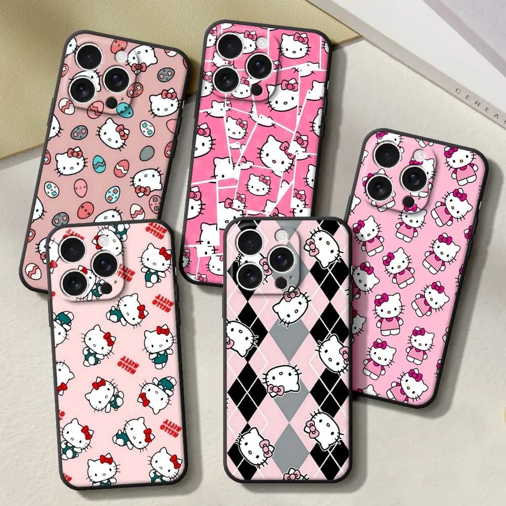 Custodia Hello Kitty giapponese per iPhone 13 15 17 16e 12 Mini 16 14 Pro Max 11 X XR XS 7 8 6 6s Plus 5 5s TPU Nero Copertura del telefono Paraurti