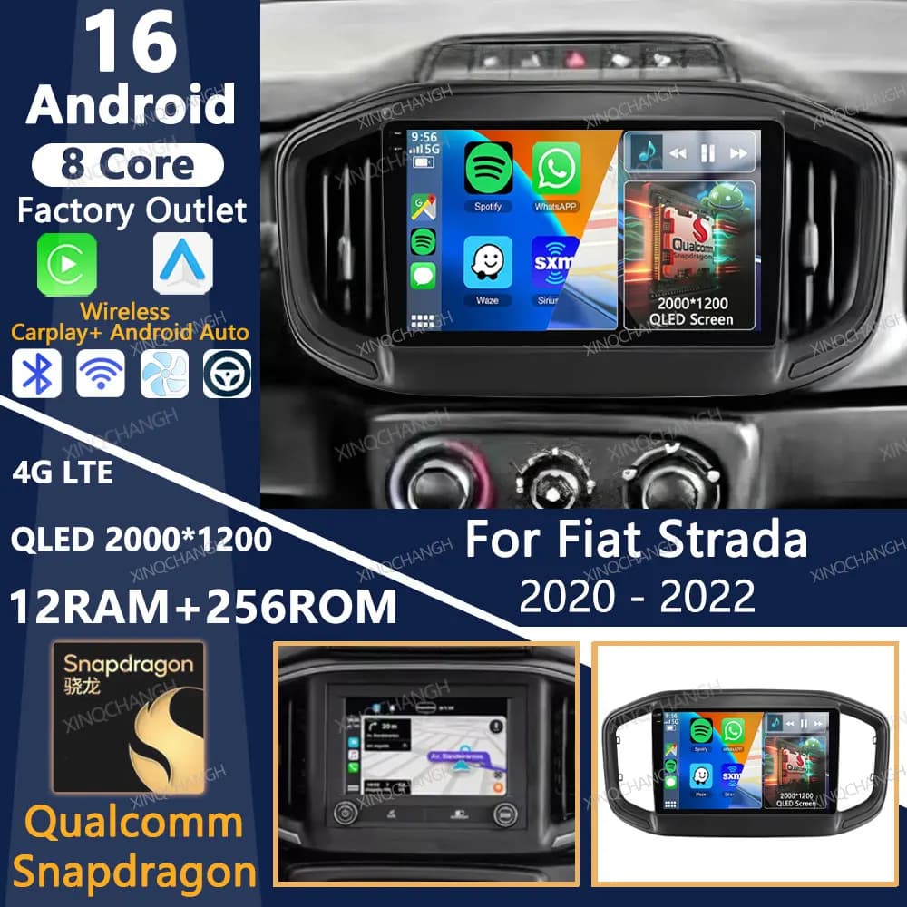 Android 16 Car Radio For Fiat Strada 2020 2021 2022 Multimedia Stereo Video Player 4G LTE 5G WIFI Carplay Auto Qualcomm 2DIN GPS