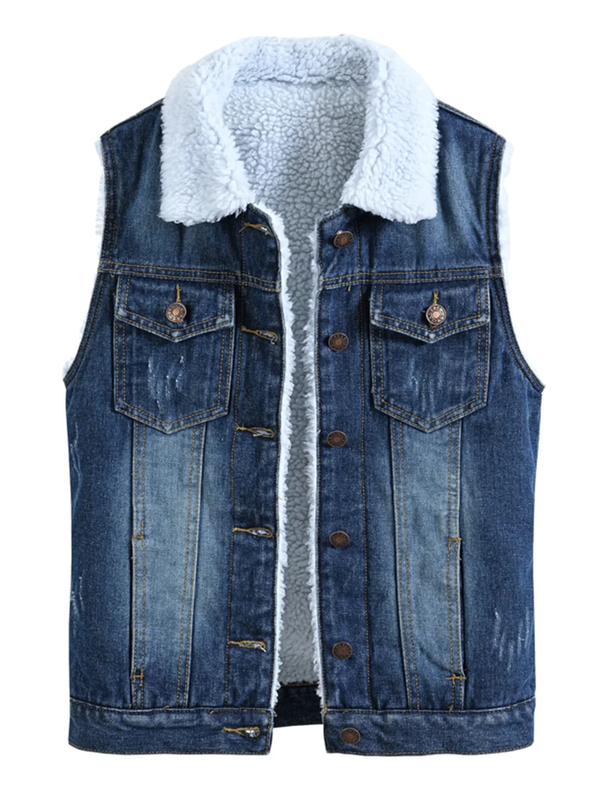Women's Jacket Sleeveless Denim Winter Warm Lining Fleece Sherpa Vest With Buttons Capispalla Fashionable Soft Vest