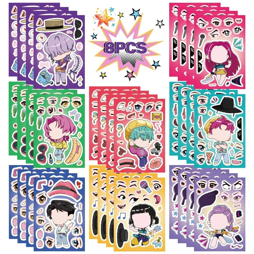 Kawaii Anime K-pop Demon Hunter Adesivo 8 Lenzuola Fai da Te Crea Una Faccia Puzzle Adesivi Giocattoli Del Fumetto Jigsaw Assemblare Decalcomanie Regali per Bambini
