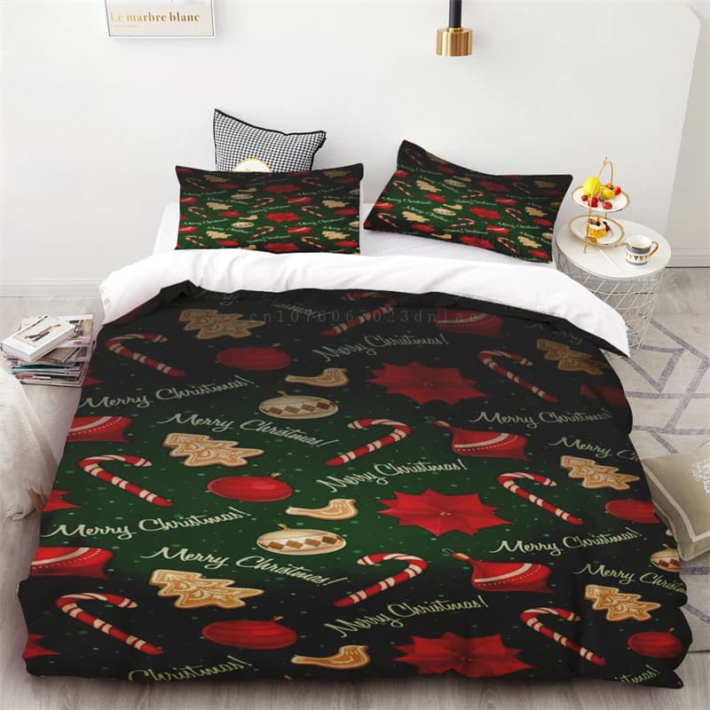 Copripiumino Natale Fiocco di neve Plaid rosso e nero Set da tre pezzi Decorazione camera da letto Letto matrimoniale singolo Queen King Size