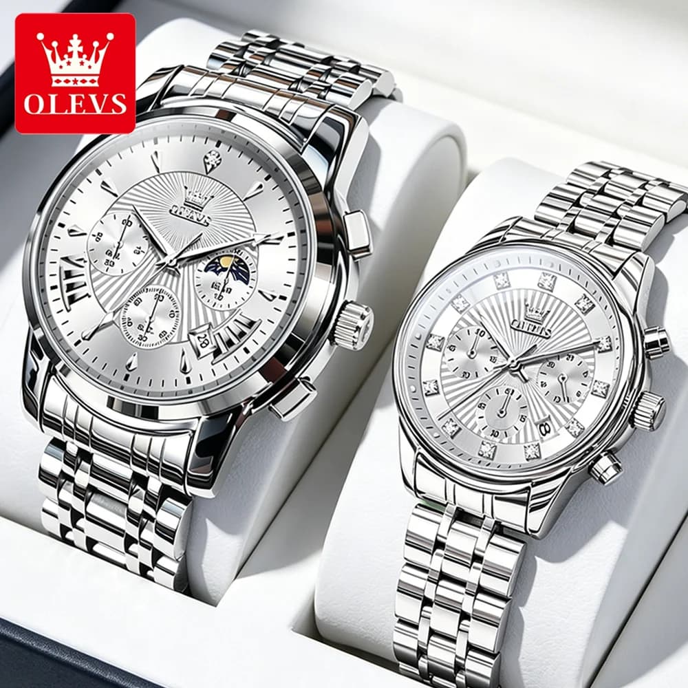 OLEVS Orologi da coppia Trend Fashion Orologio da polso al quarzo originale per amanti Cronografo luminoso impermeabile Orologio da uomo e da donna Nuovo