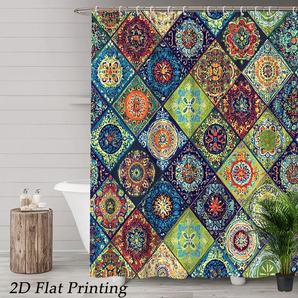 Boho Moroccan Mosaic Tile Print Waterproof Shower Curtain Polyester Geometric Boho Bathroom Home Decor Curtain