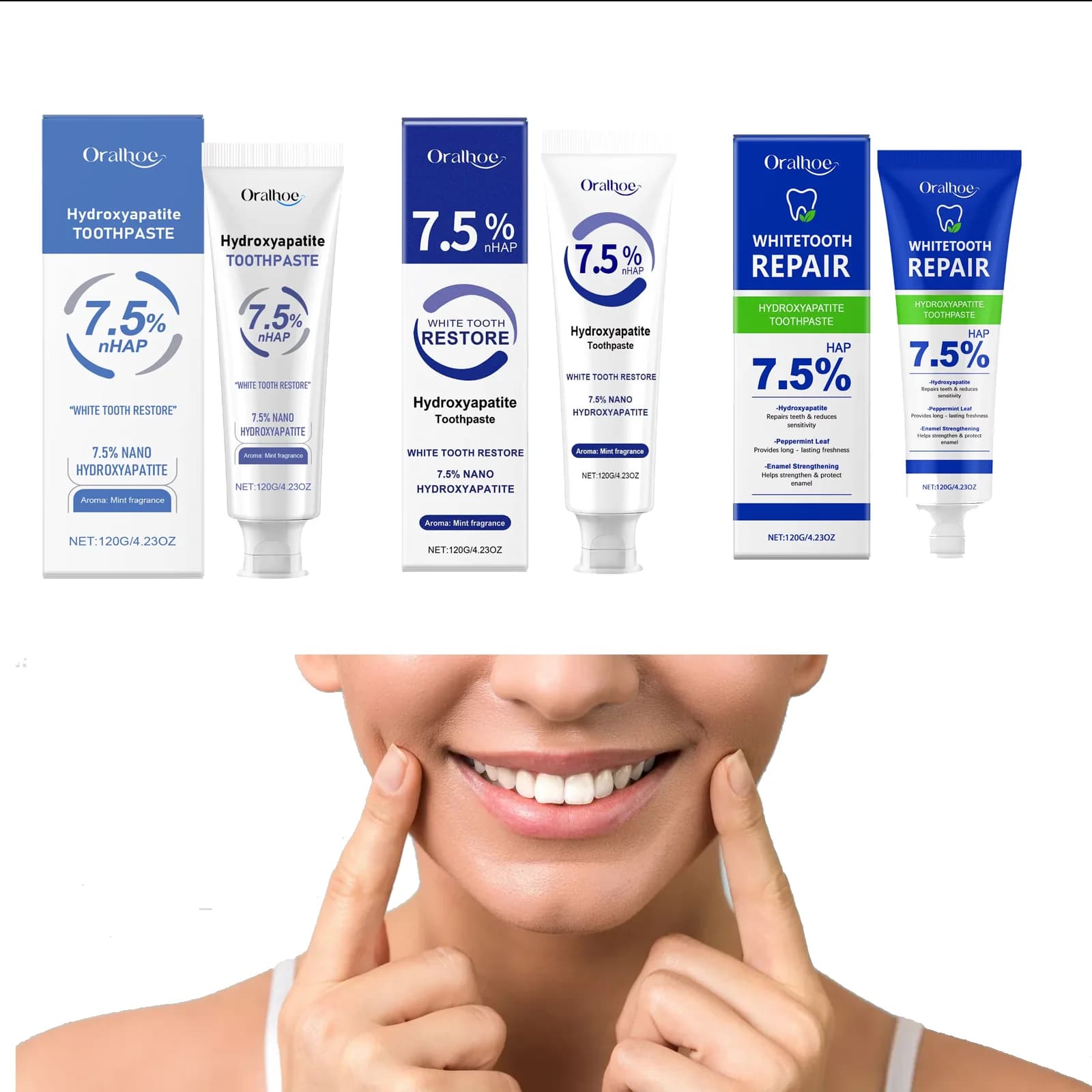 120g Idroxyapatite Menta Dentifricio Alito Refreshing Illumina la Placca dei Denti Remozione Macchie Repair of the Dentifricio Denti