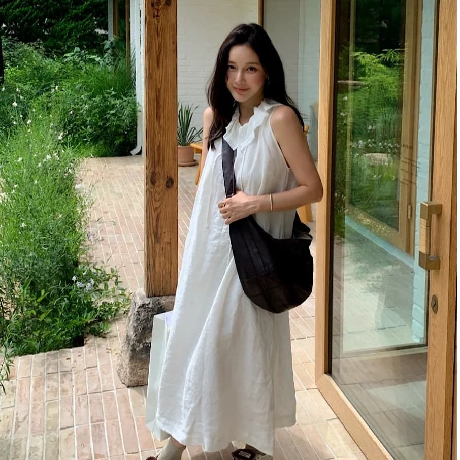 Summer 2026 Casual Korean Style Chic Fashionable All-Match Leisure Pleated Collar Overhead Long Sleeveless Women's Dress