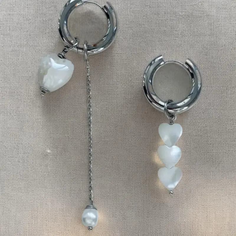 Hot 1Pair Retro New Trendy Geometric Stereo Heart-Shaped Earrings For Women Asymmetrical Imitation Pearl Earrings Punk Jewelry