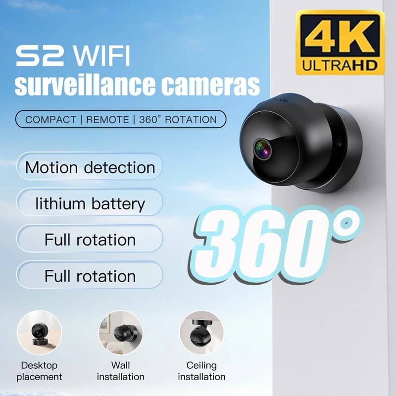 Telecamera di sicurezza wireless 4K 360 ° Visione a copertura totale WiFi HD Rilevazione movimento Visione notturna Monitor remoto per interni ed esterni 2025
