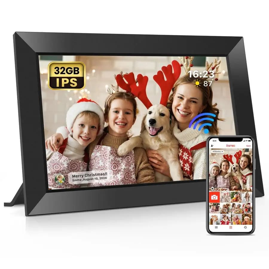Cornice digitale WiFi da 10,1 pollici con memoria da 32 GB, schermo touch IPS 1280 x 800, cornice elettronica intelligente per foto, montabile a parete