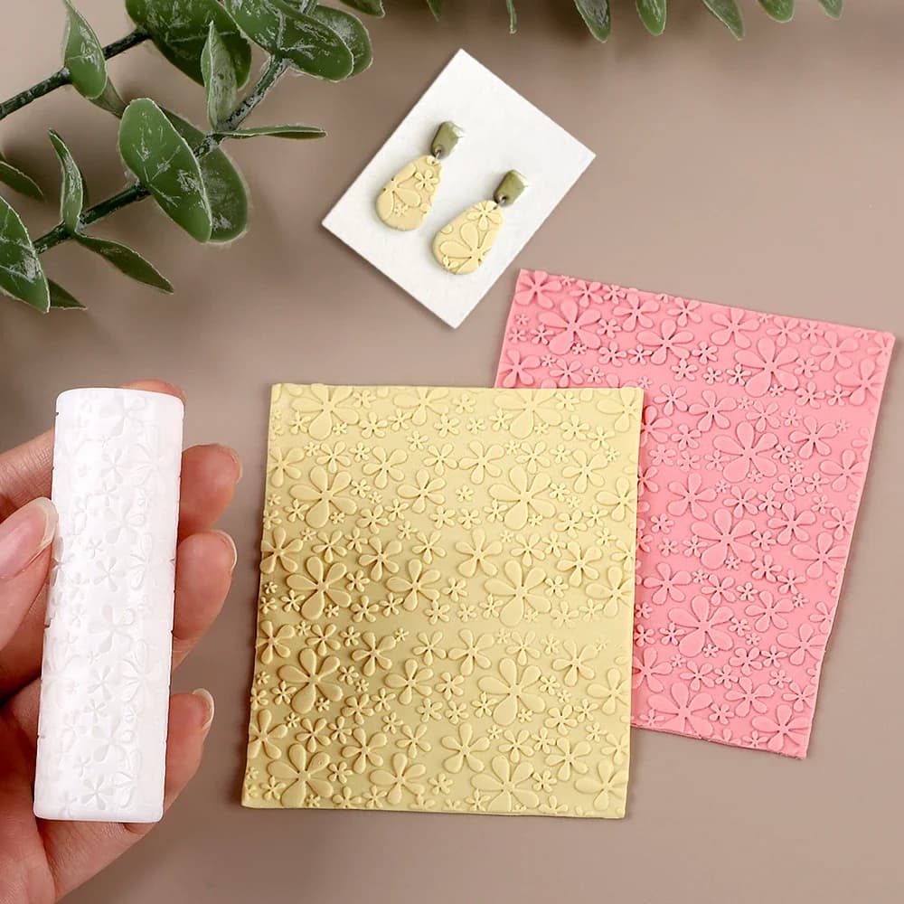 Rullo per Texture in Argilla Polimerica con Motivo Floreale | Strumento Creativo per Creazione di Gioielli in Argilla, Cilindro per Modellare l'Argilla Artigianale