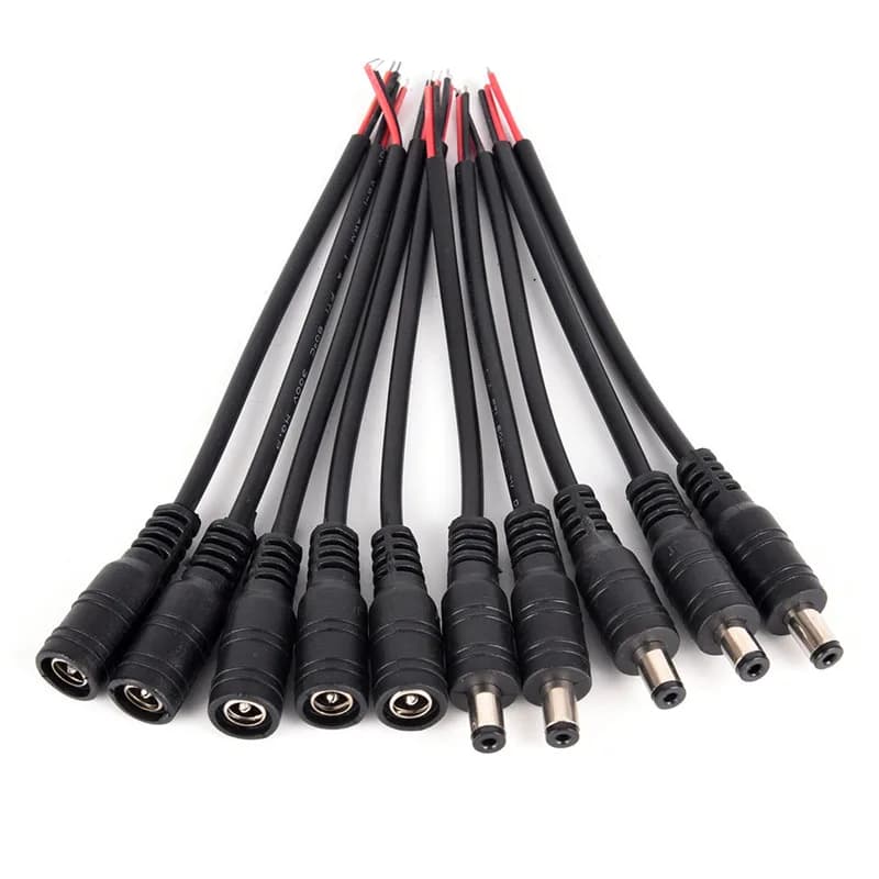 5 pairs/lot Safety Copper Wire 12V Male + Female DC Power Supply Jack Spina Cable Connector 5.5*2. 1 MM
