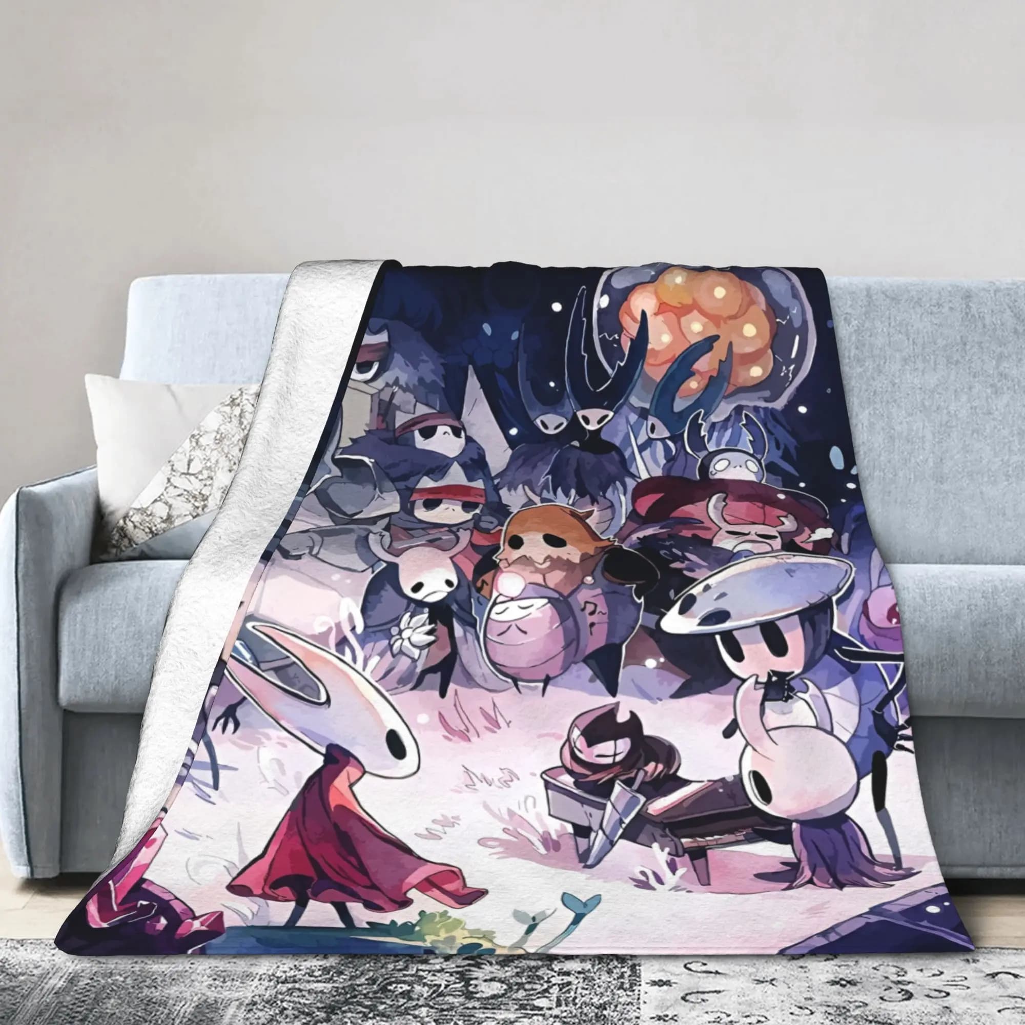 Coperta in pile corallo super morbida Hollow Knight Funny Games Merch, plaid in peluche, trapuntino sottile e accogliente