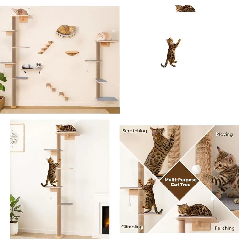 Albero per Gatti a 5 Livelli da Parete con Piattaforme Girevoli e Spazi di 3 Pollici per il Gioco dei Gattini