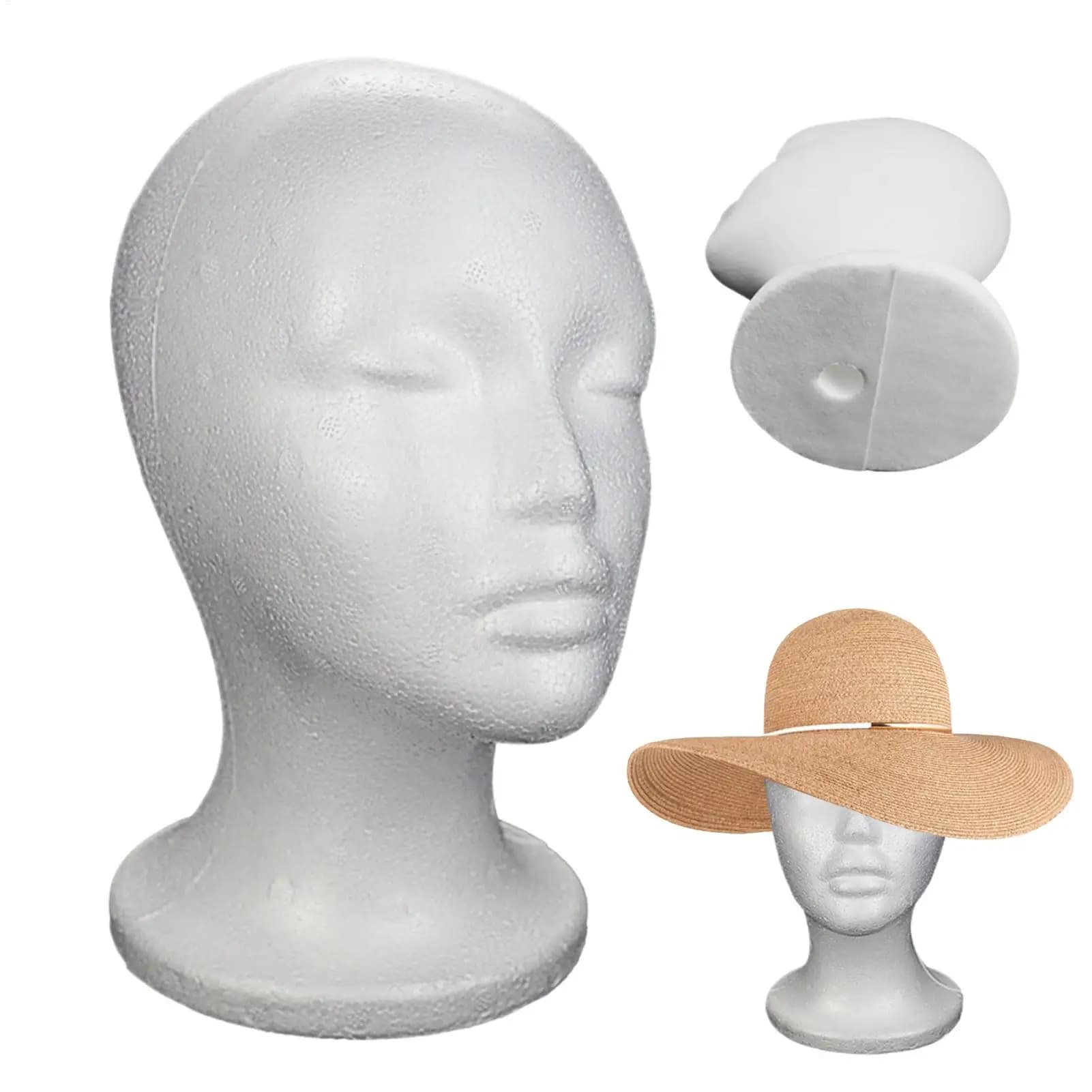 Testa di Manichino in Schiuma per Esposizione di Cappelli, Modello Portatile per Cappelli, Parrucche, Costumi, Occhiali, Gioielli, Salone