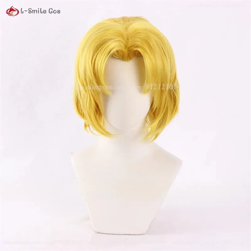 Anime EVA Akagi Ritsuko Cosplay 32 cm Breve Giallo Dorato Parrucche Resistente Al Calore Capelli Sintetici Costumi di Halloween + Protezione Della Parrucca
