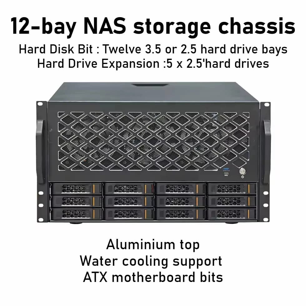Telaio portaoggetti per custodia Nas da 12 dischi, supporto 360 file fredde, punte per scheda madre ATX, server di archiviazione aziendale per montaggio su rack desktop