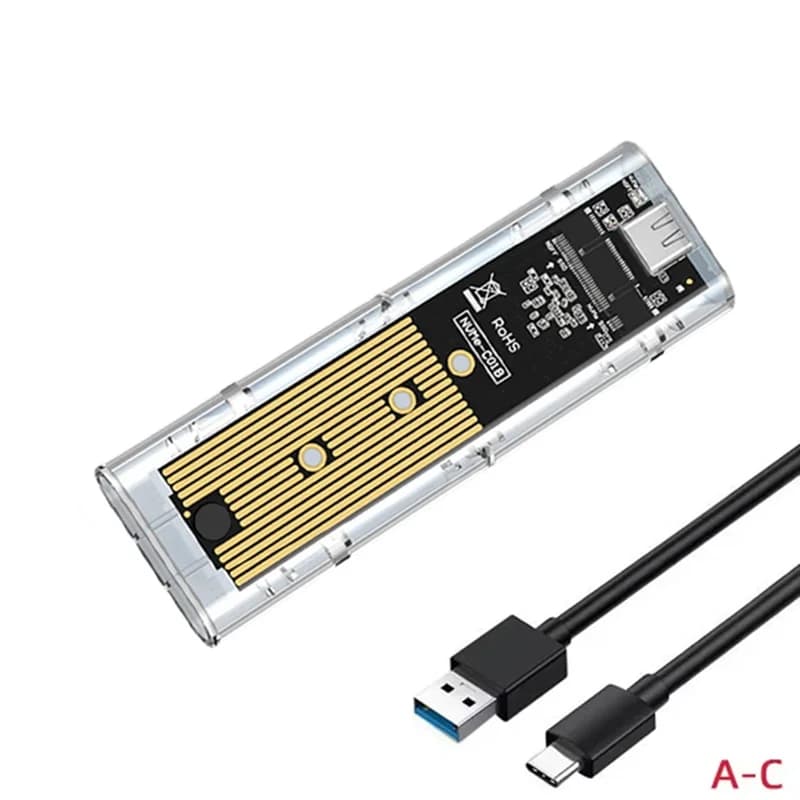 Case esterno trasparente per disco rigido mobile M.2 SATA/NVME a USB 3.0, adattatore per SSD SATA USB-C, accessori.