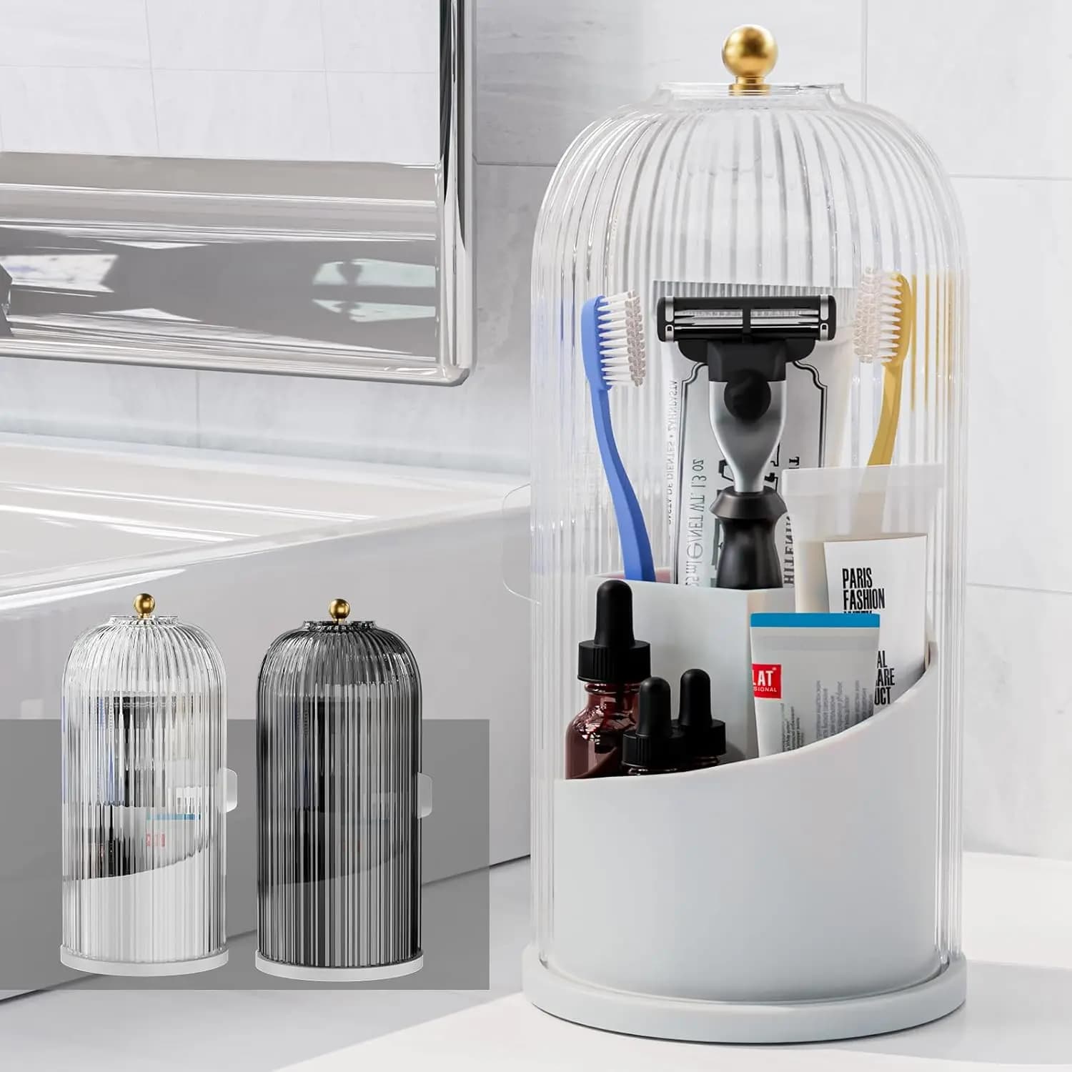 Sliding bathroom brush holder, support organizer, white makeup brush holder