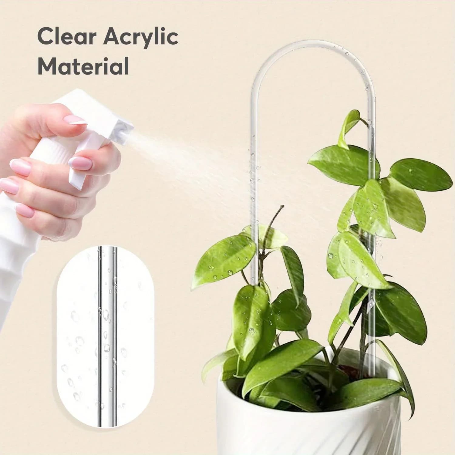 Support for U-shaped acrylic climbing plants, transparent and durable, suitable to support climbing plants and flower pots from inside.