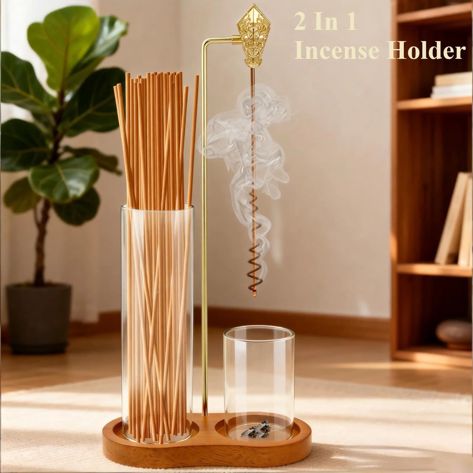 Portaincenso 2in1 Bruciatore di incenso volante anti-cenere con raccoglitore di cenere in vetro rimovibile e bastoncini di incenso Organizer Decorazione della casa