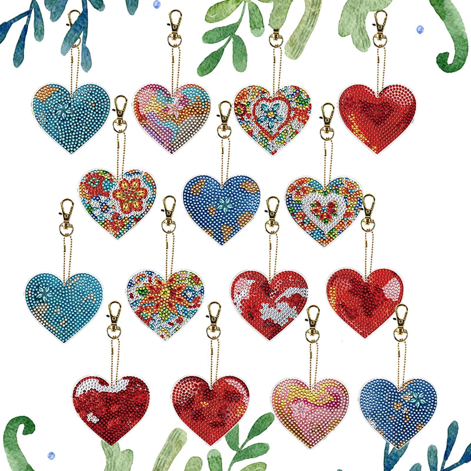 15 Pezzi Ornamenti Portachiavi a Forma di Cuore con Diamanti Bifacciali Fai-da-Te per Decorazioni e Artigianato
