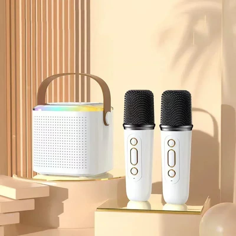 Macchina per Karaoke Y1 Portatile con Altoparlante Bluetooth 5.3, 2 Microfoni Wireless, Luce LED a Ritmo Musicale, Macchina per Cantare in Famiglia