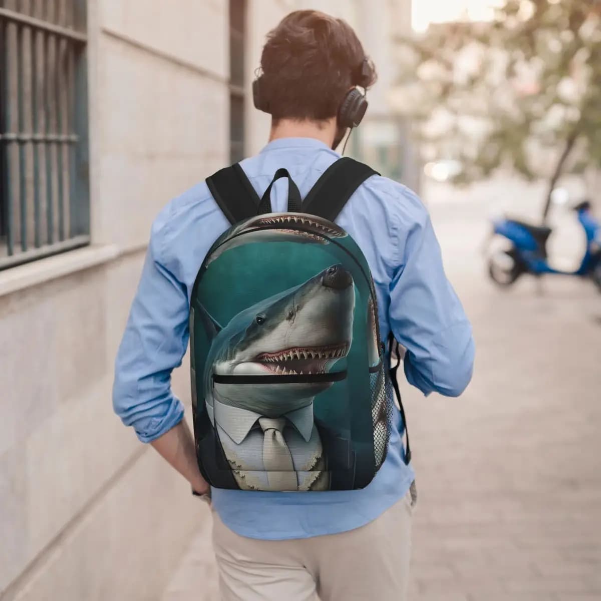 Zaino con stampa Shark Man per ragazzi e ragazze, borsa per libri, borsa da scuola per bambini, borse a tracolla per laptop per uomini e donne