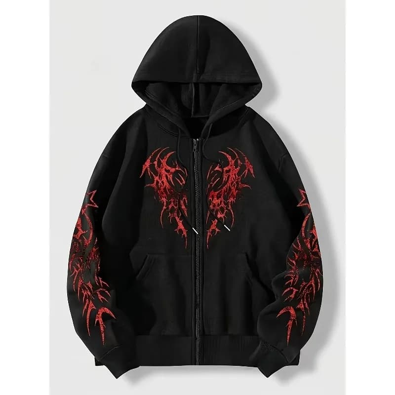 New autumn and winter men's hooded fashionable printed casual sportswear zipper jacket