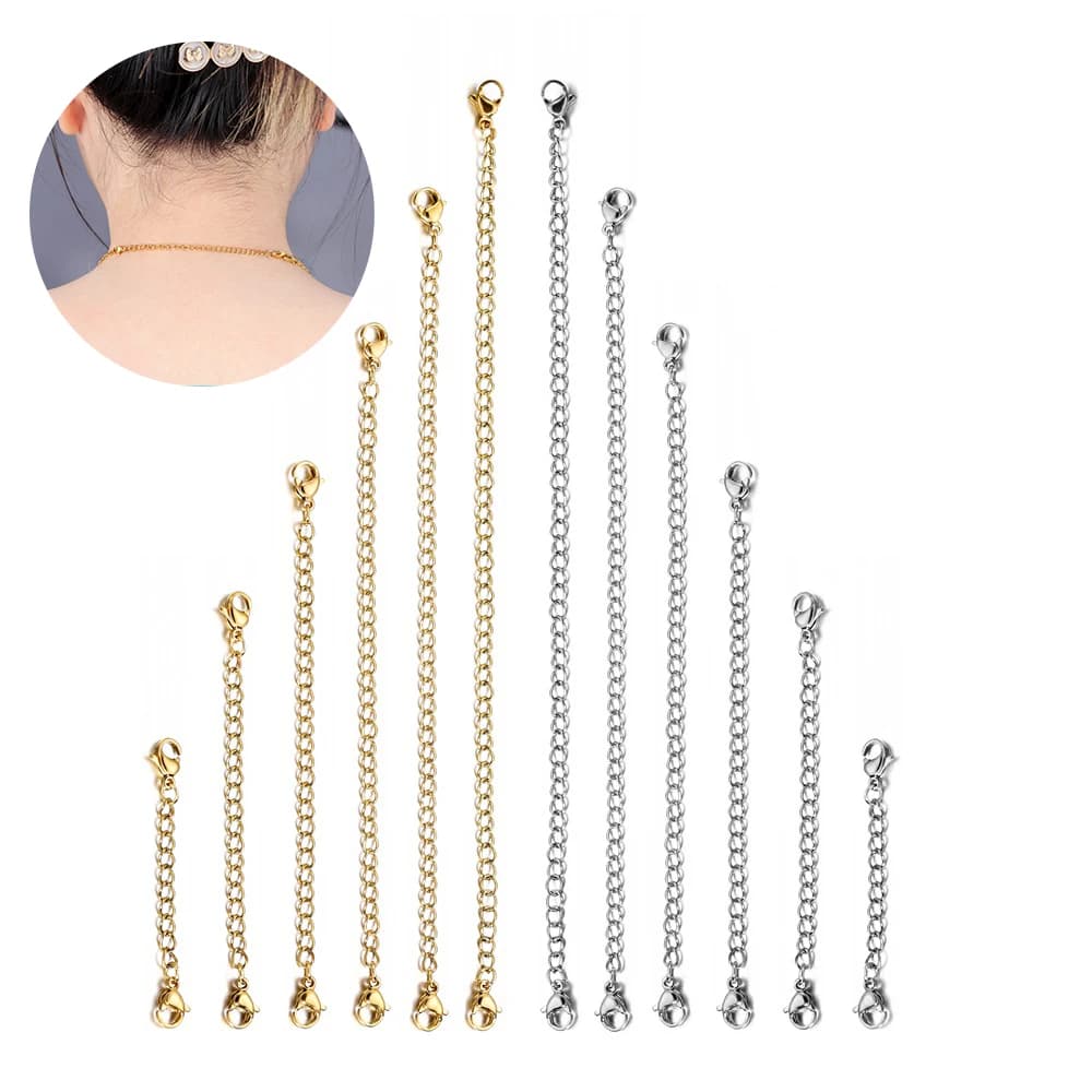 Commercio all'ingrosso 10 pz/lotto 2.5/5/7.5/10/12.5/15 cm Collana In Acciaio Inox Bracciale Oro Catena di Prolunga Set per la Creazione di Gioielli FAI DA TE