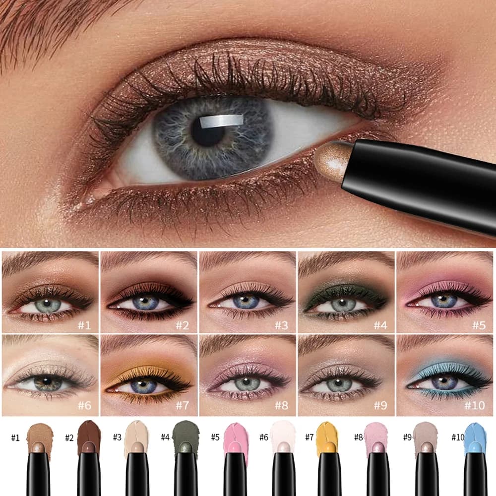 Lakerain 10 Colors Eyeshadow Pencil Stick Waterproof Crease‑proof Long Lasting Glitter Shimmer Matte Highlighter Pen Eye Makeup Wholesale
