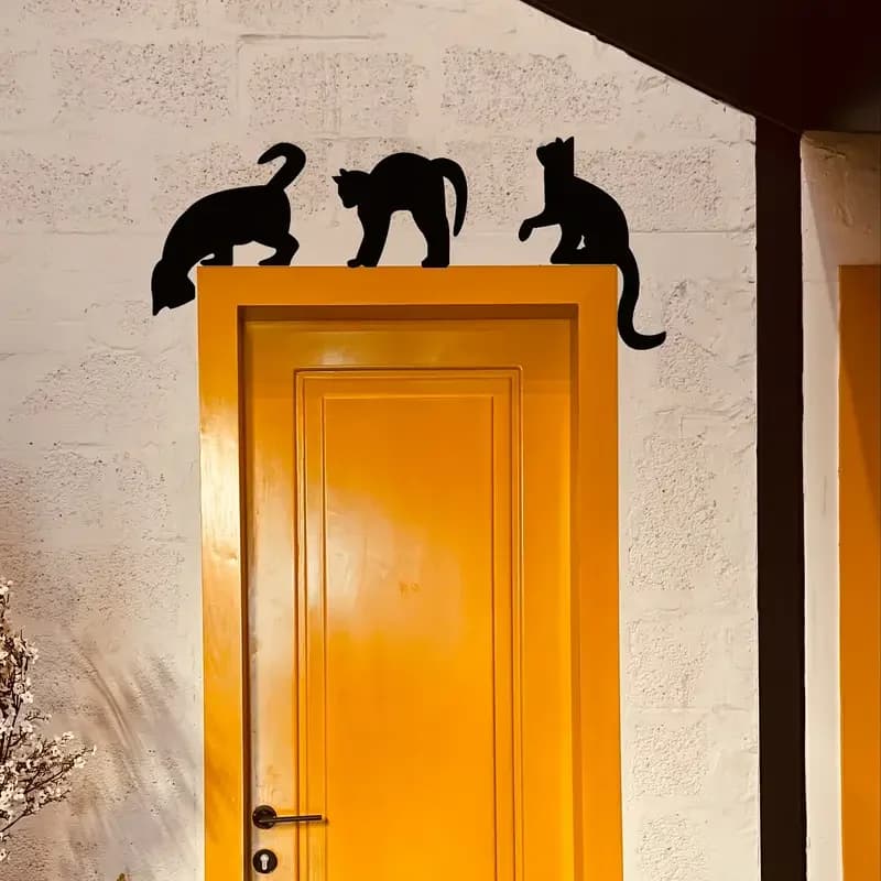 Set di 3 Adesivi Murali Creativi a Forma di Gatto, Decorazione per la Casa, Decalcomanie Nere Rimovibili per Camera da Letto, Soggiorno e Porta