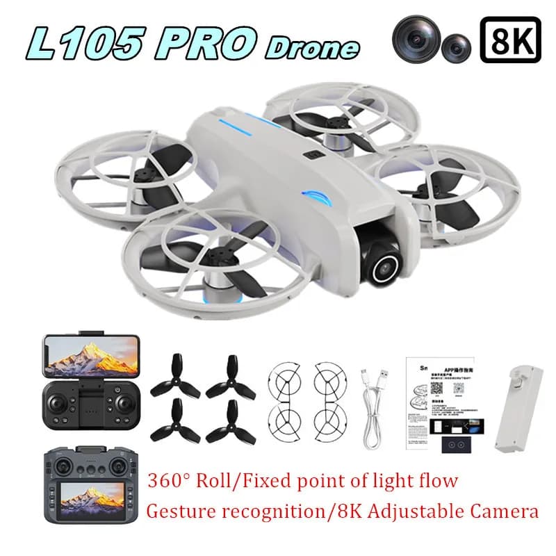 Drone L105 PRO con Doppia Lente 8K, Protezione Anti-Collisione Completa e Schermo Grande da 5,6 Pollici, Telecomando, Quadricottero Brushless