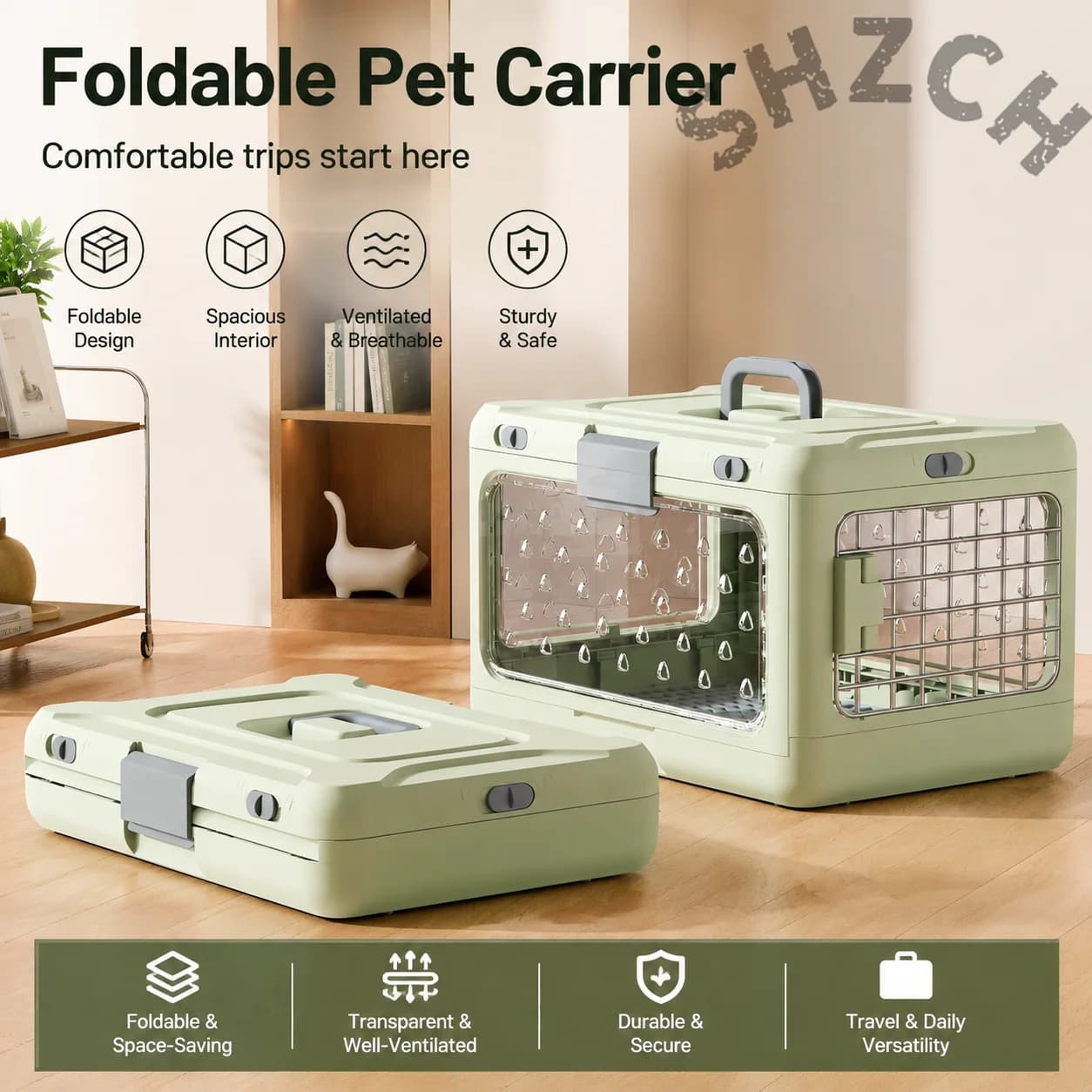 Foldable Portable Pet Carrier for Cats – Breathable Airline-Approved Travel Crate with Spacious Interior