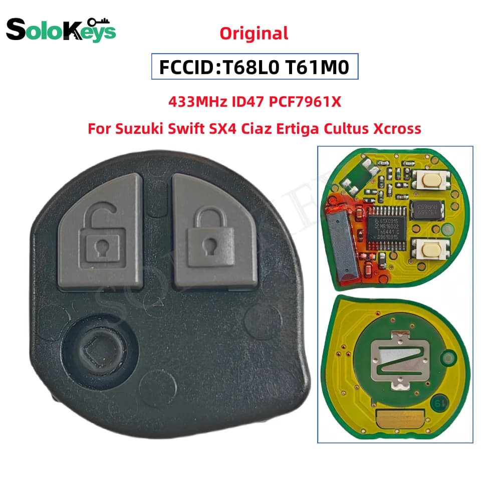 SOLOKEYS FCCID: T61M0 T68L0 Chiave telecomando per auto per Suzuki Swift SX4 Ciaz Ertiga Cultus Xcross 2 pulsanti 433 MHz ID47 PCF7961X
