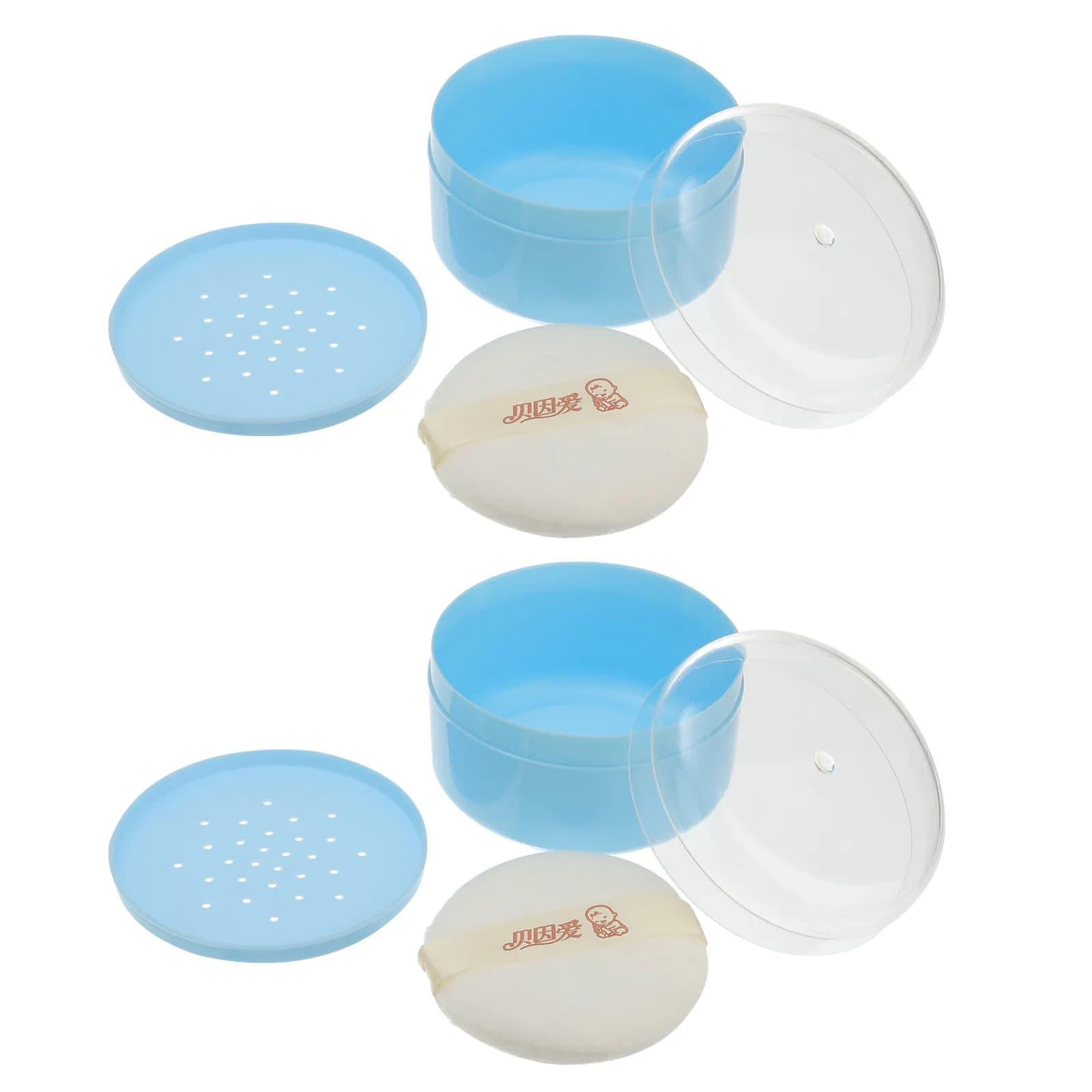 2Pcs Baby Powder Puff Box Premium Material Soft Sponge Convenient Storage Case Infant Skin Care Powder Puff Container Blue