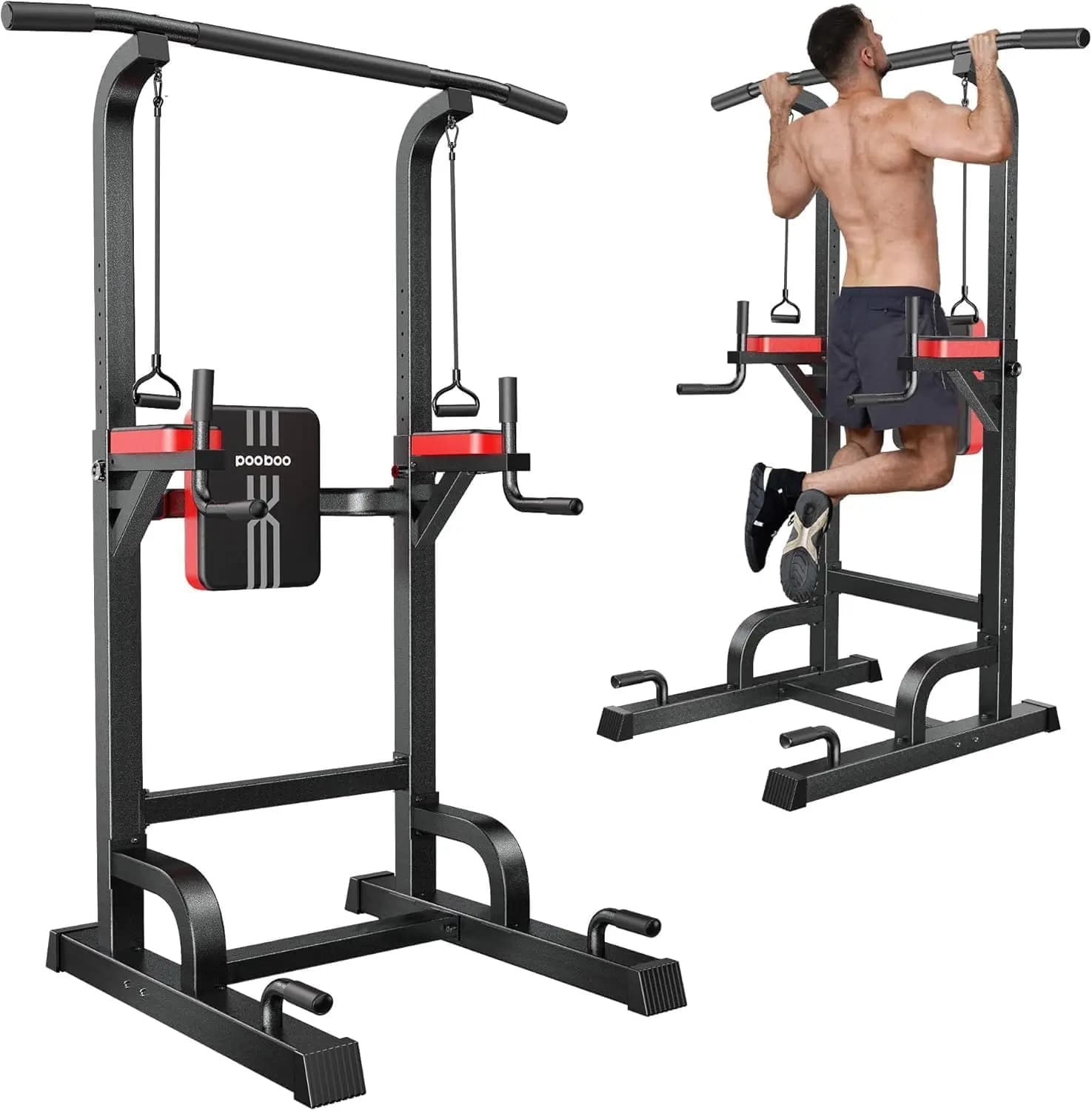 Pull Up Bar Power Tower Dip Station, 450LB Adjustable Home Gym Equipment | 11-height adjustment supports pull ups