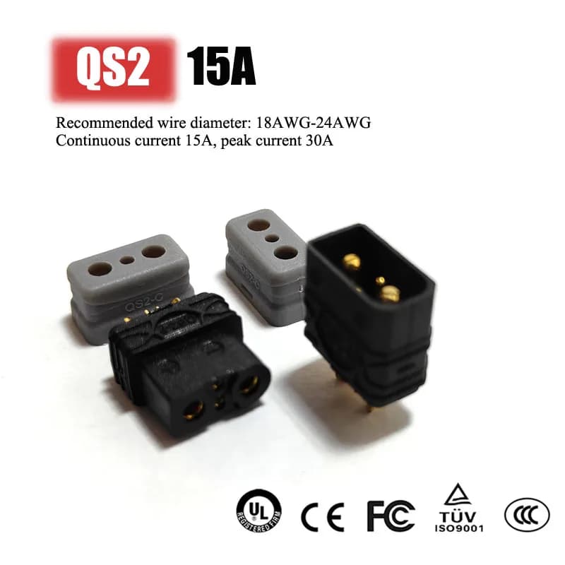 15A QS2 Connettore batteria al litio anti-accensione Rame placcato oro Testa pin segnale Drone ad alta corrente Spina di alimentazione per accumulo di energia