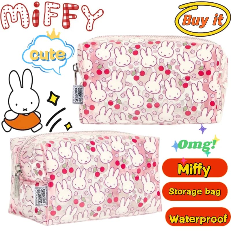 Miffy Storage Bag High Color Value Cartoon Printing Creative Large Capacity Portable Waterproof Transparent Cosmetic Zipper Bag