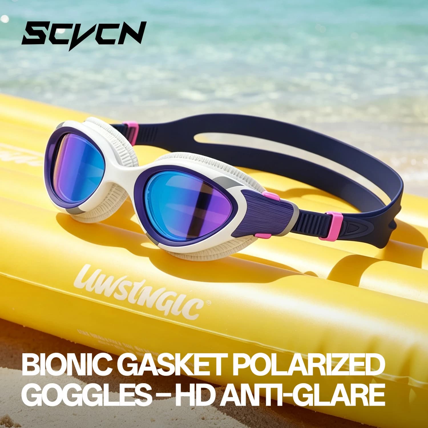SCVCN Polarized Swim Goggles UV400 Anti‑Fog 3D Leak‑Proof Silicone Swimming Goggles for Men Women Adult Pool Sea Water Sports