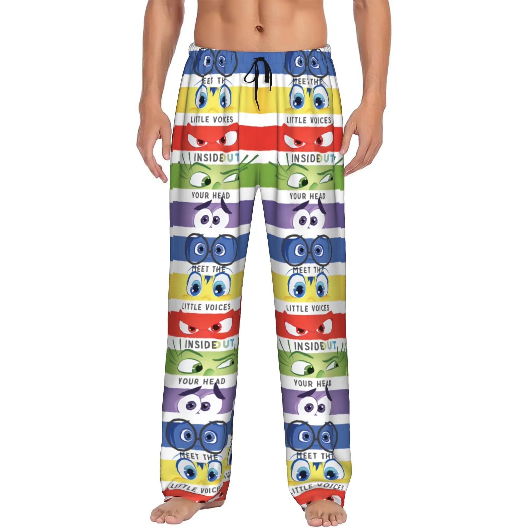Custom Print Men I-Insides Cartoon Out Pajama Pants Sleepwear Sleep Lounge Bottoms with Pockets