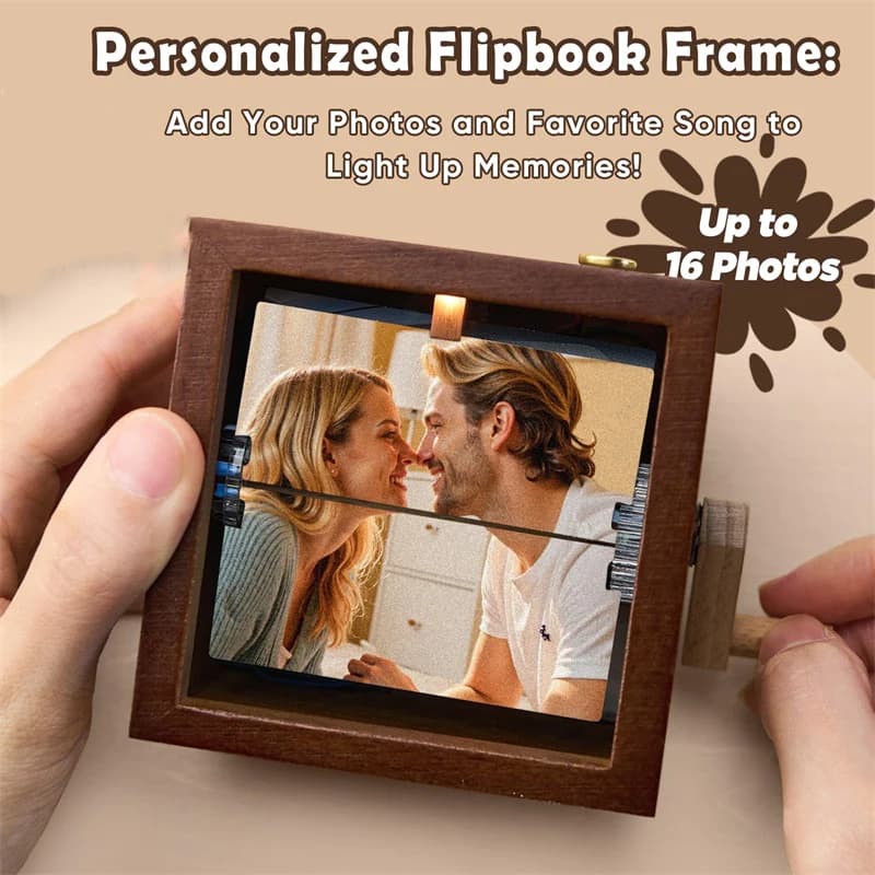 Scatola per foto personalizzata Album fotografico personalizzato con manovella con testo leggero Cornice per libro con foto personalizzata Regalo di compleanno