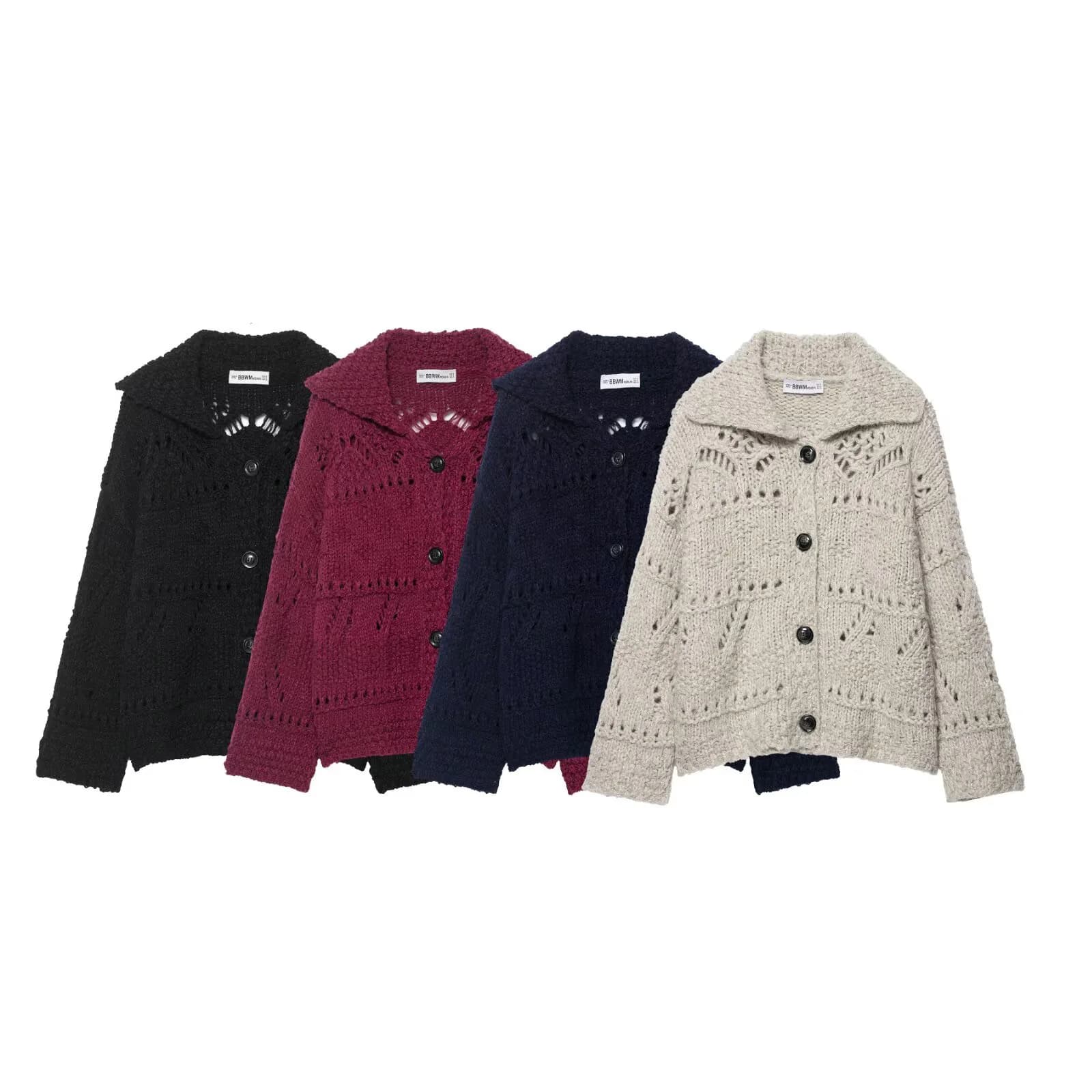 Giacca cardigan in maglia cava con ago grosso e design di abbigliamento da donna in stile europeo e americano autunno e inverno