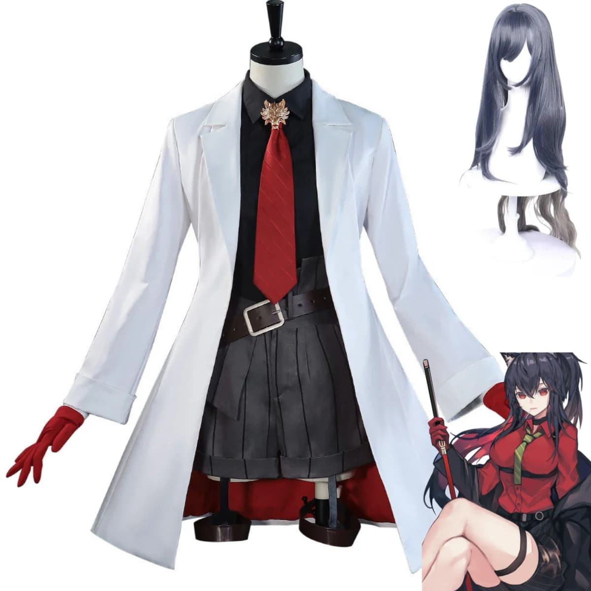 Costume Cosplay dell'Operatore Texas del Gioco Arknights, Uniforme Anime con Cappotto Lungo Bianco, Pantaloncini, Camicia, Parrucca, Completo Carino da Donna per Halloween